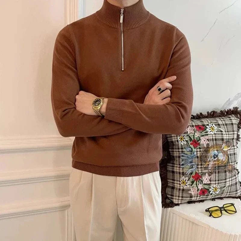 Cozy Fleece Sweater with Zip Up High Neck