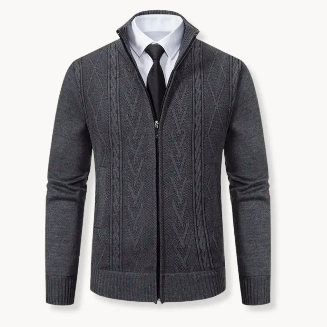 Cozy Zip Up Knit Sweater with Ribbed Trim Fit