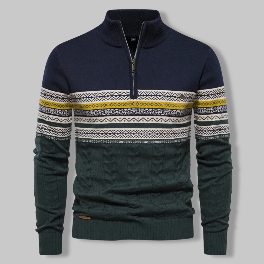 Warm Quarter Zip Two Tone Patterned Sweater