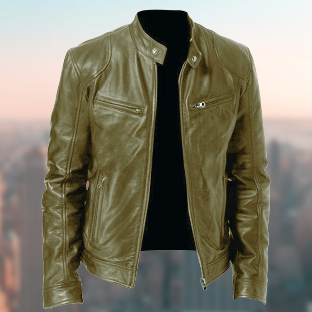 Men's Vintage Motorcycle Zip Leather Jacket