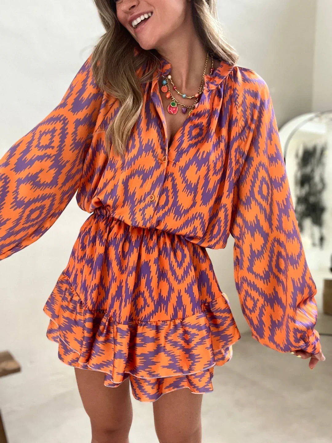 Vibrant Orange Tribal Jumpsuit Dress