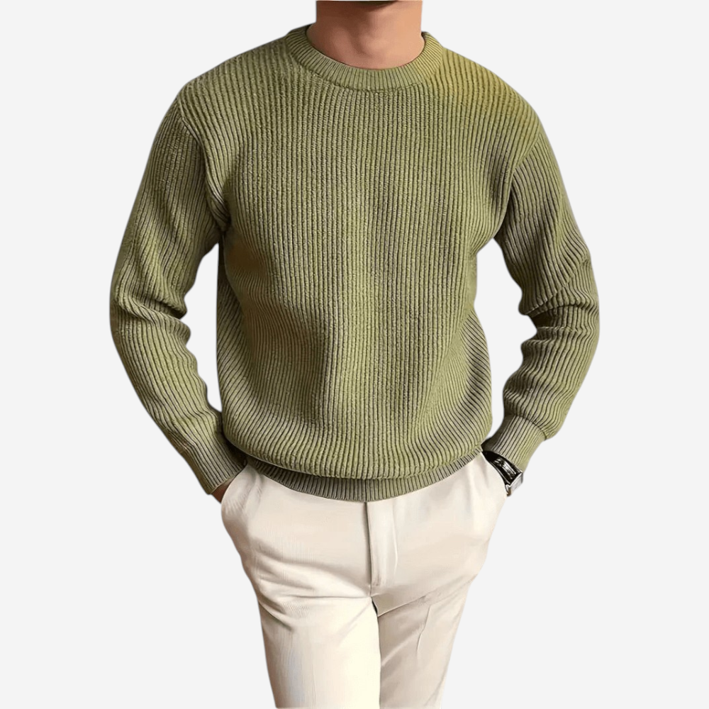 Textured Round Neck Pullover Sweater