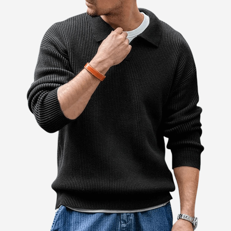 Textured Knit Polo Sweater - OutfitLondon