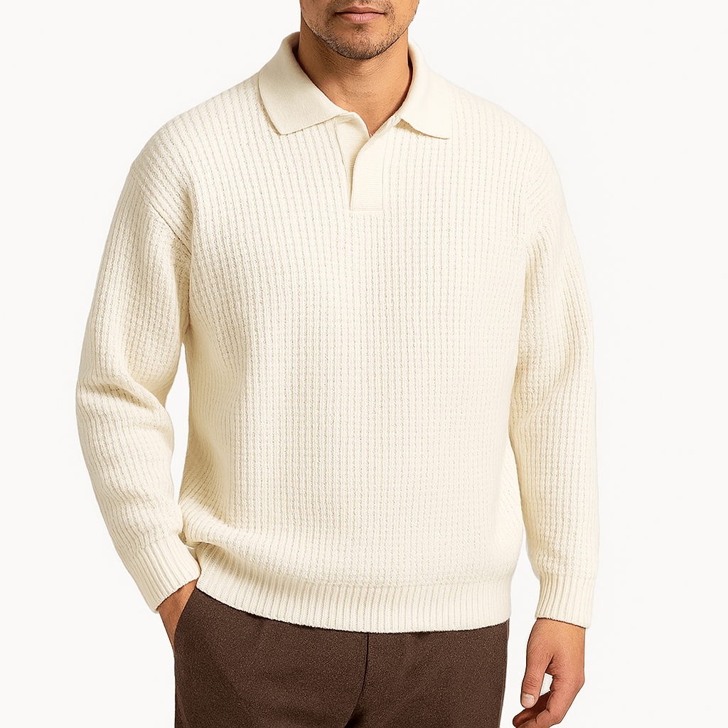Textured Polo Crew Sweater