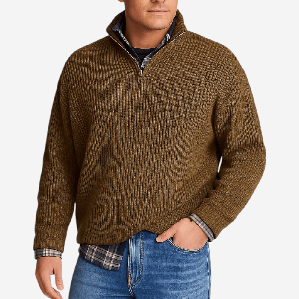 Men's Thermal Polo Neck Long Sleeve Top