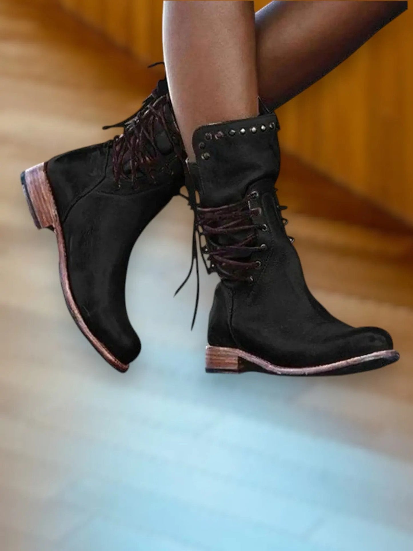 Comfortable Women's Leather Ankle Boots with Laces