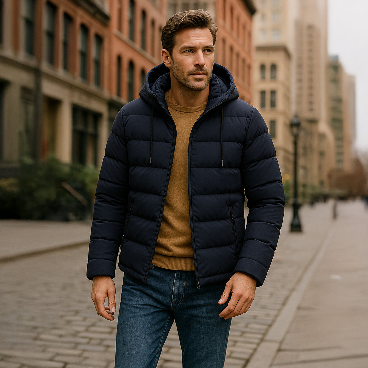 Waterproof Men's Puffer Jacket - Warm Hooded Winter Coat