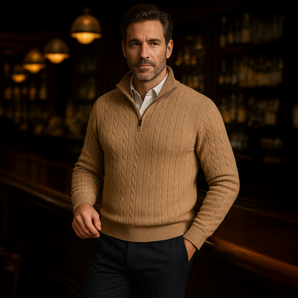 Classic Cable Knit Men's Zip Sweater