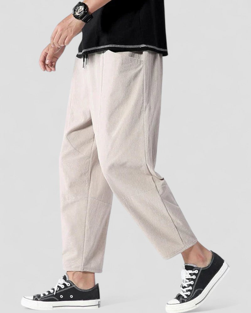 Casual Cotton Mens Relaxed Fit Trousers