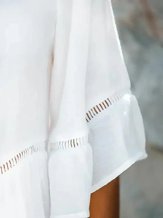 Lira Dress | Elegant White Beach Dress with Lace Details