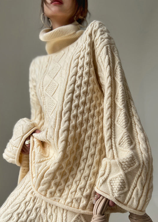 Women's Cotton Turtleneck Sweater Beige - OutfitLondon