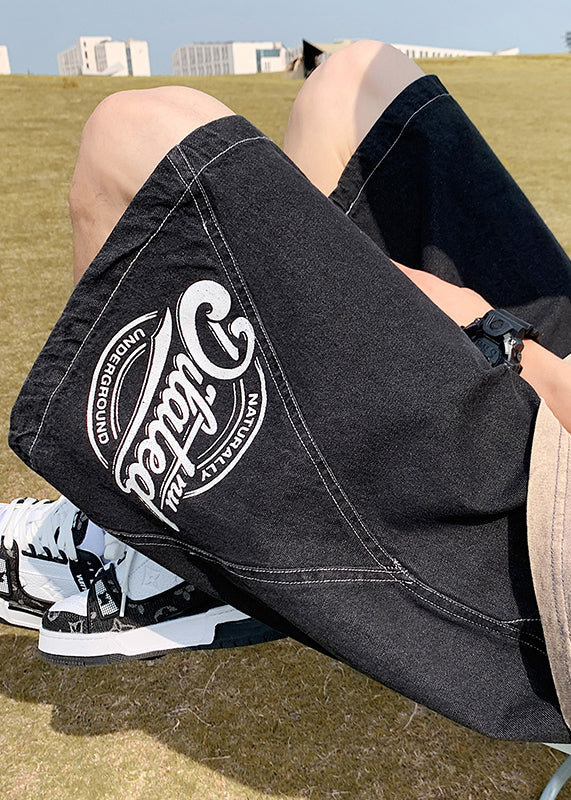 Men's Loose Fit Printed Denim Shorts Elastic Waistband - OutfitLondon