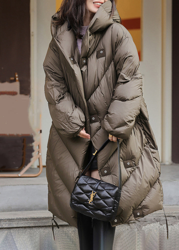 Women's Duck Down Hooded Coat Brown Warm Waterproof - OutfitLondon
