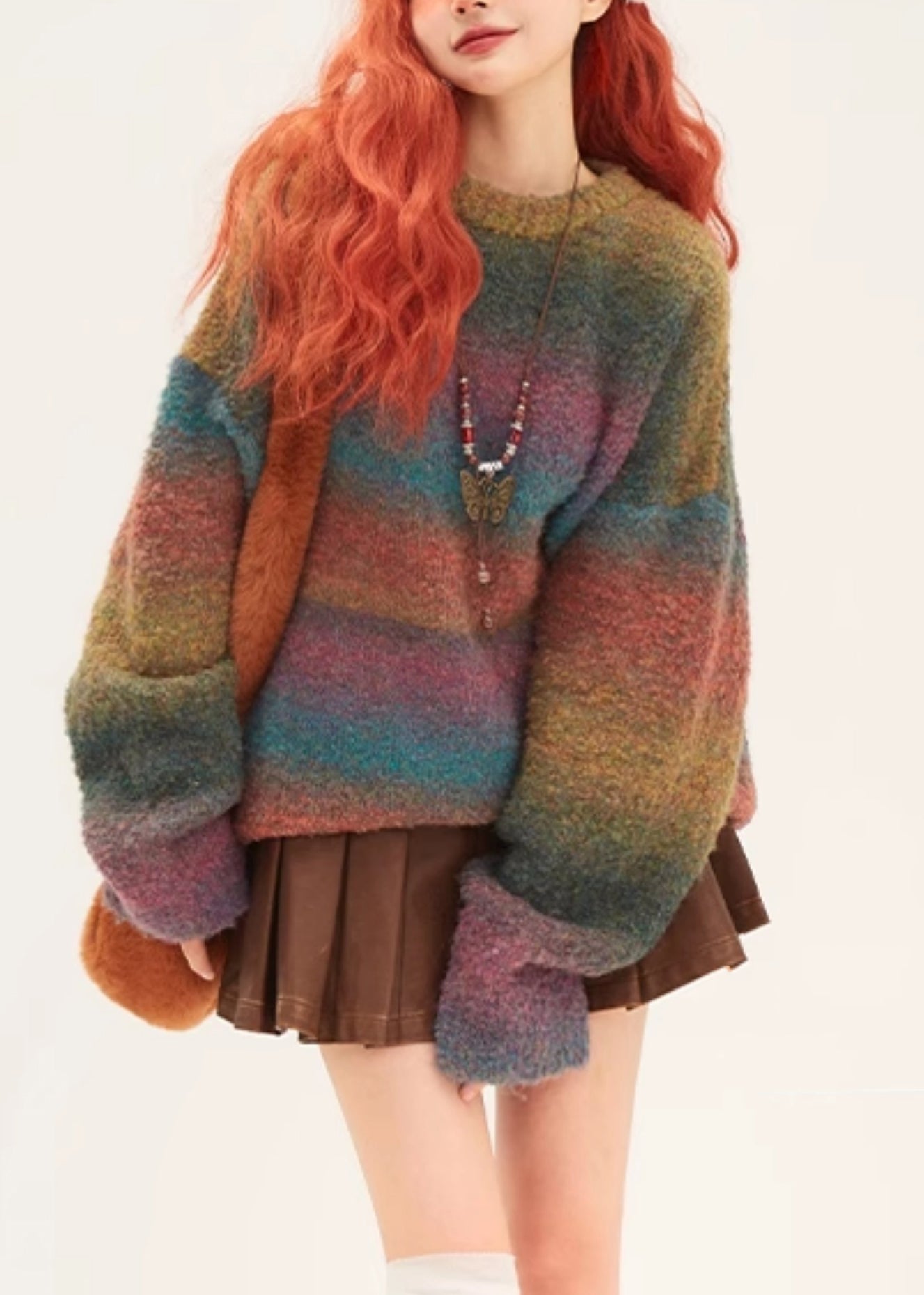 Women's Oversized Soft Knit Sweater Green Warm Winter - OutfitLondon