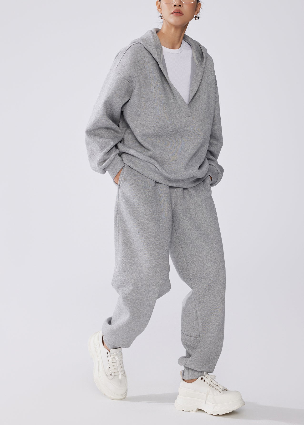 Unisex 2-Piece Hoodie Fleece Set Cozy Warm Oversized - OutfitLondon
