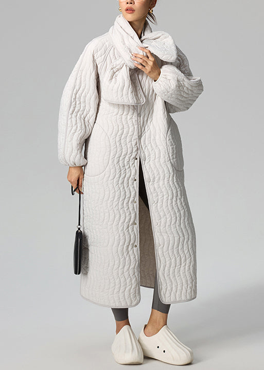 Women's Gray Cotton Parka Set Long Coat And Scarf - OutfitLondon