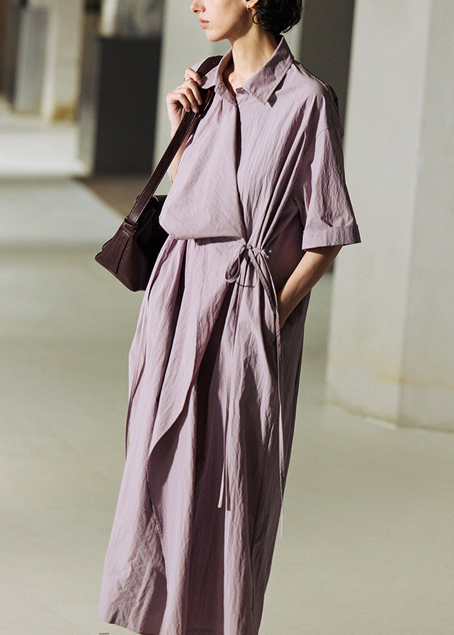 Women's Cotton Maxi Dress With Lace Violet - OutfitLondon