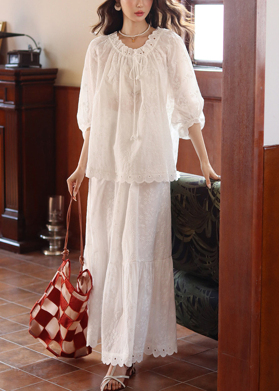 Women's Cotton Lace Two Piece Set White Plus Size - OutfitLondon