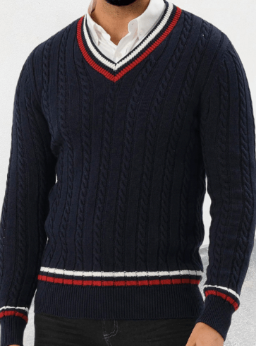Classic V Neck Cotton Sweater Men