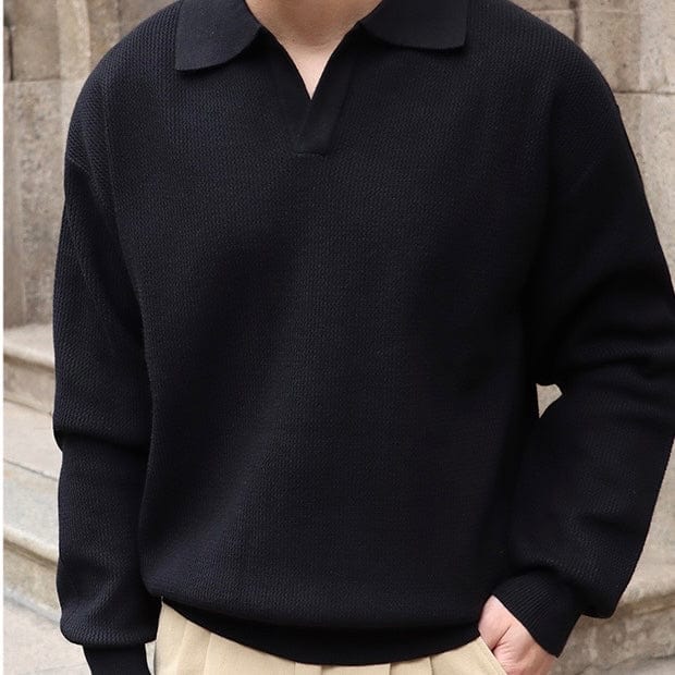Classic Fit Textured Polo Shirt with V Neck