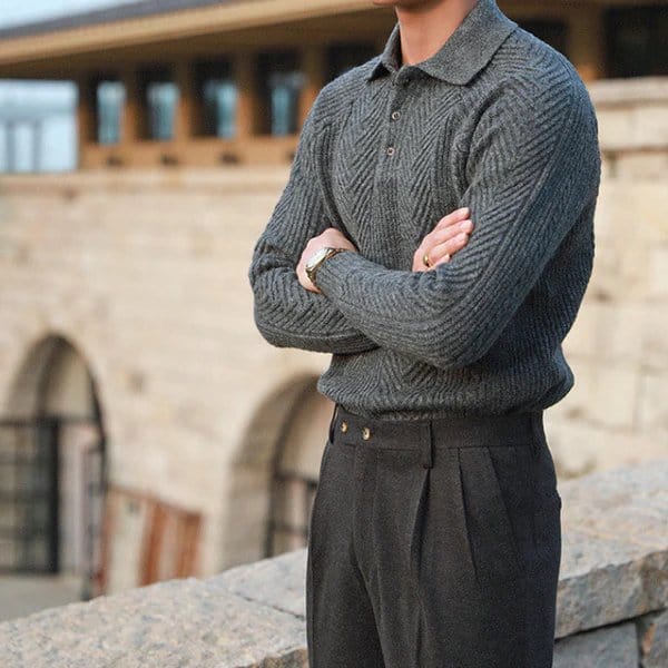 Classic Knit Polo Sweater For Men