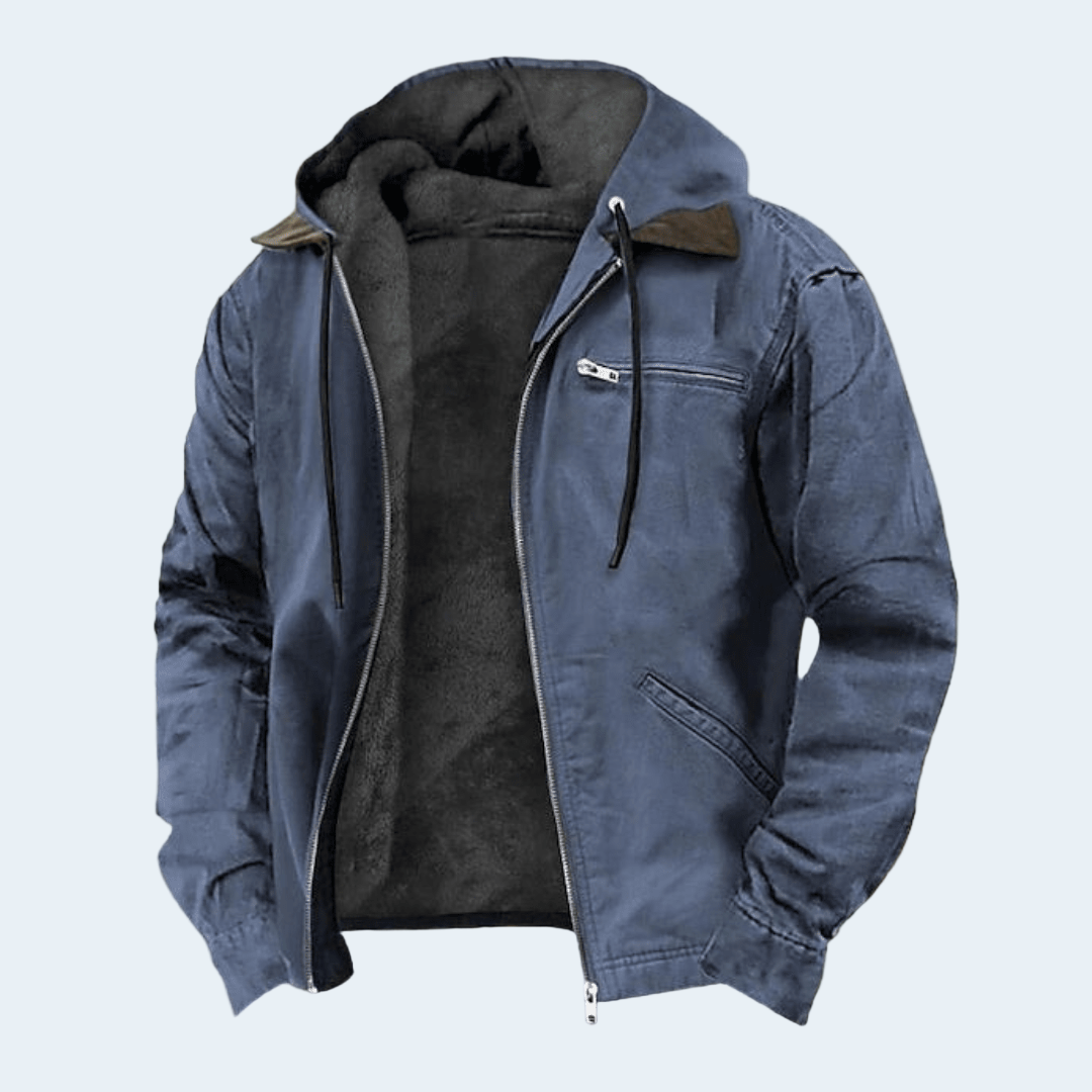 Warm Mens Hooded Bomber Jacket with Zip Pockets