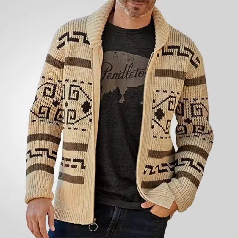 Men's Thick Cable Knit Crew Neck Cardigan Sweater