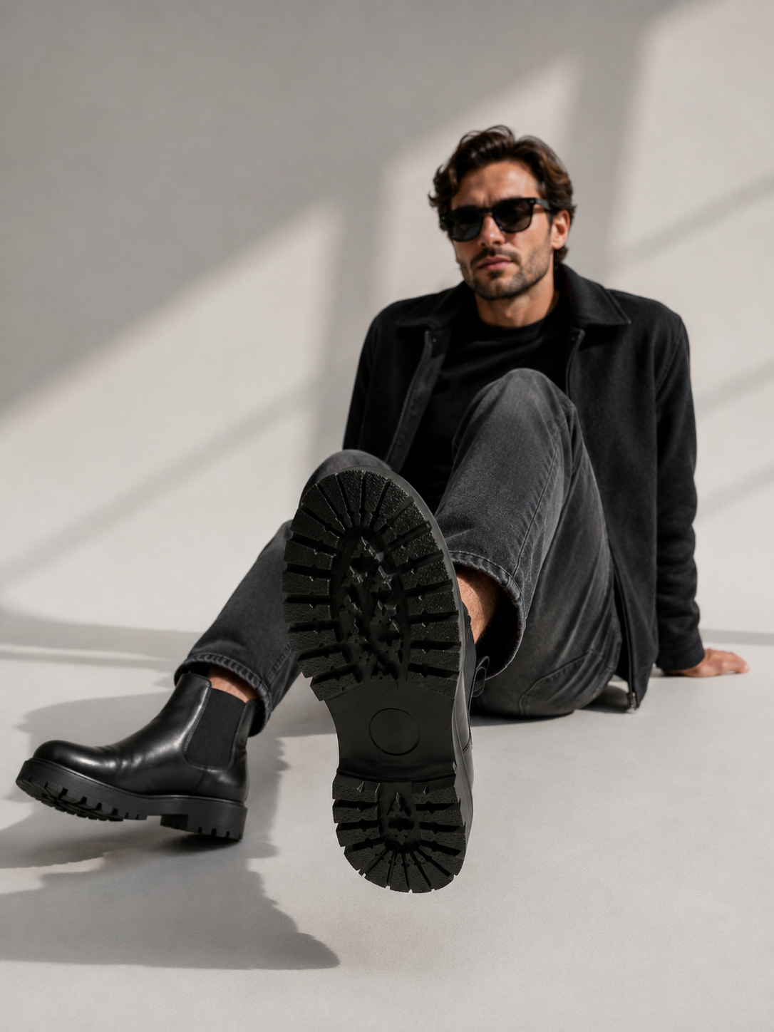 Men's Casual Leather Slip-On Chelsea Boots with Thick Sole