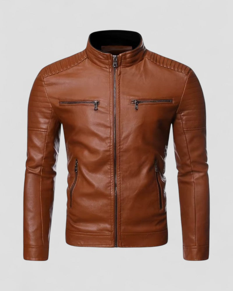 Men's Synthetic Leather Slim Fit Motorcycle Jacket
