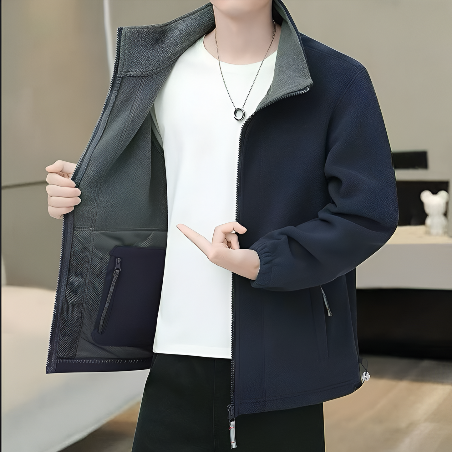 Warm Waterproof Men's Fleece Zip Jacket