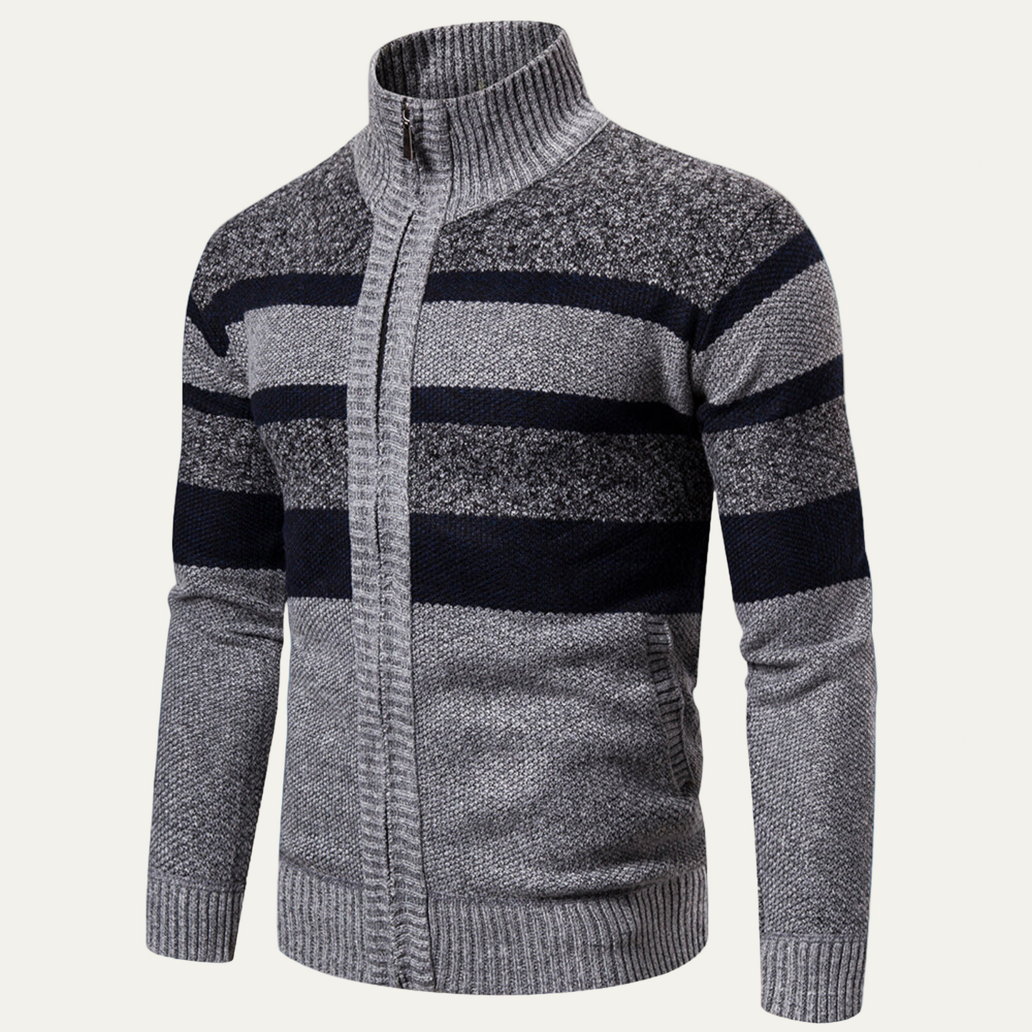 Classic Striped Zip Up Sweater Jacket