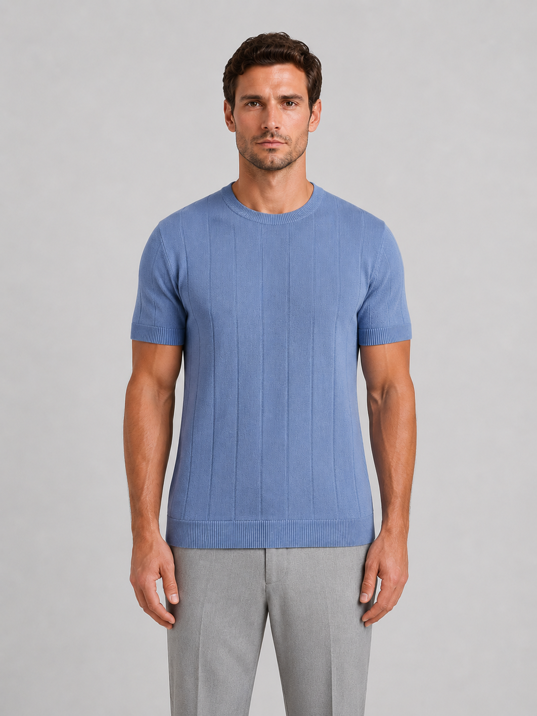 Men's Casual Knitted Cotton Short Sleeve Crew Neck T-Shirt