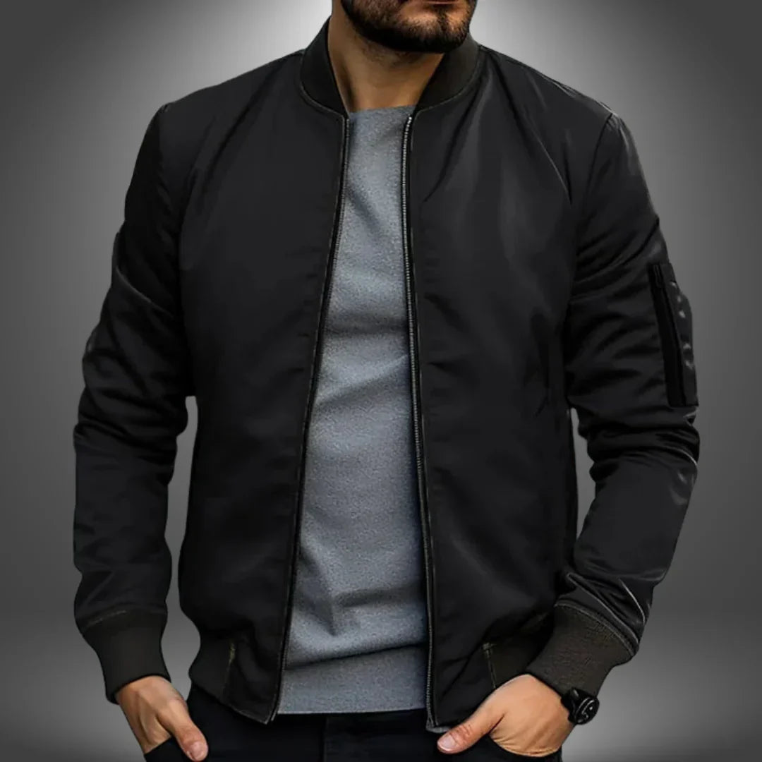 Slim Men's Water Resistant Bomber Jacket with Zip Pockets