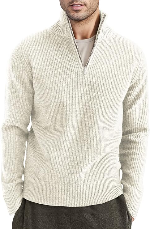 Relaxed Fit Quarter Zip Sweater for Men