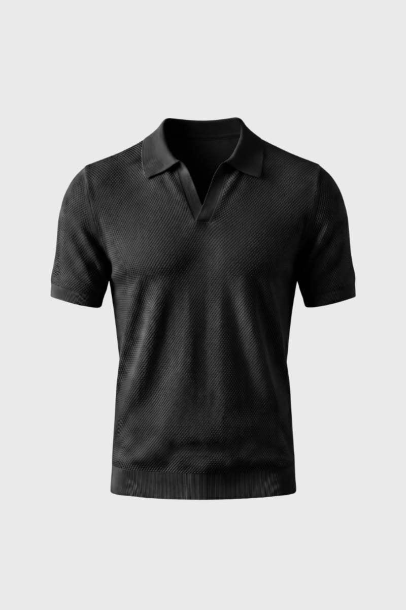 Men's Casual Textured Cotton V-Neck Polo Shirt