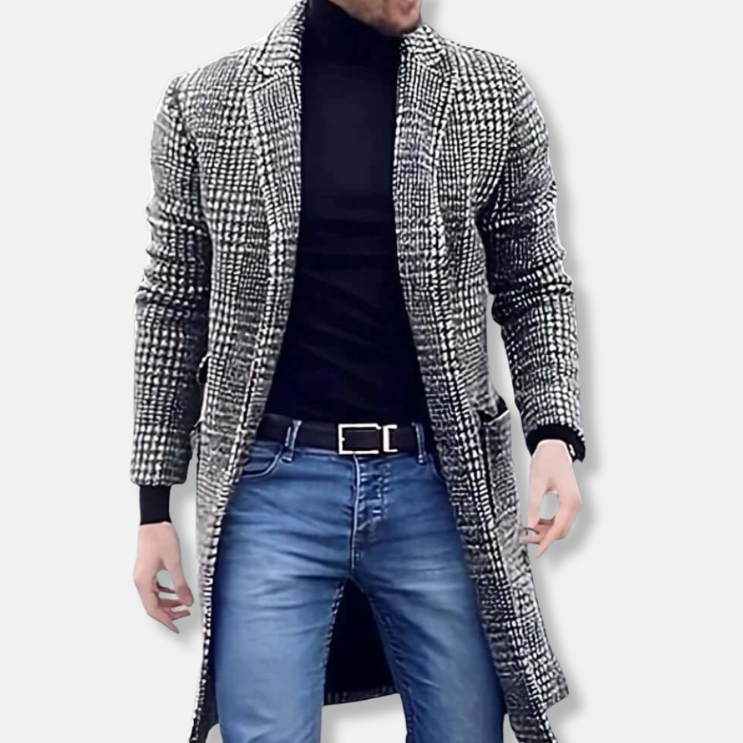 Men's Traditional Plaid Trench Coat - OutfitLondon