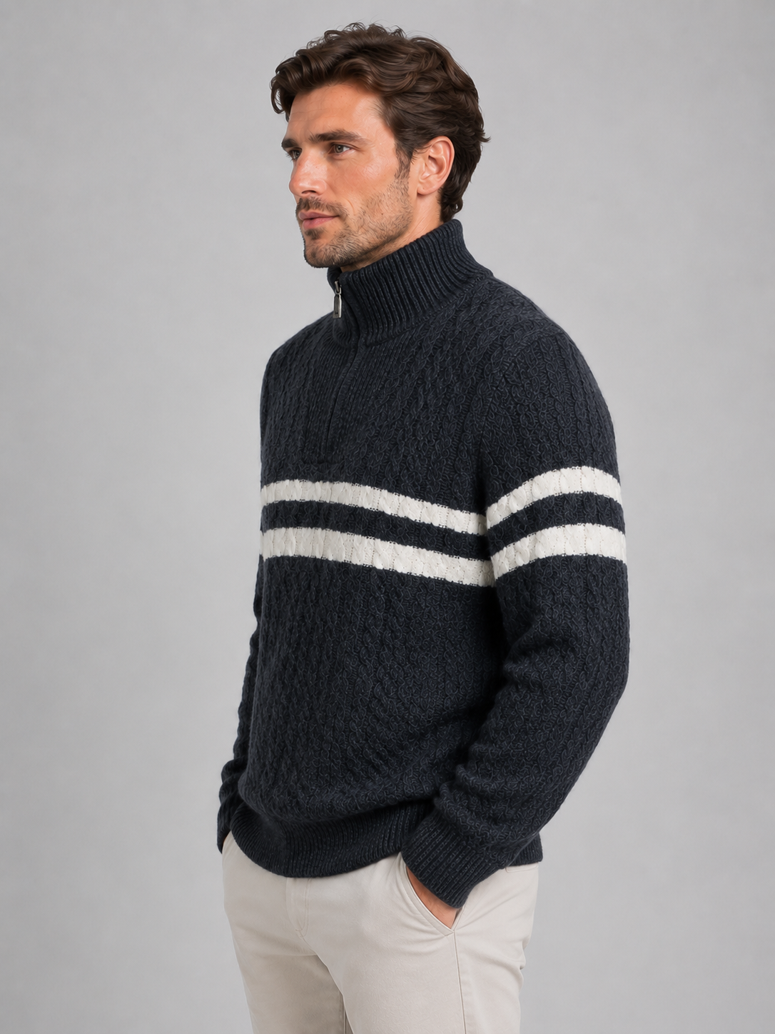 Men's Classic Wool Cable Knit Half-Zip Jumper