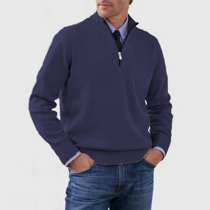 Textured Crew Neck Half Zip Sweater