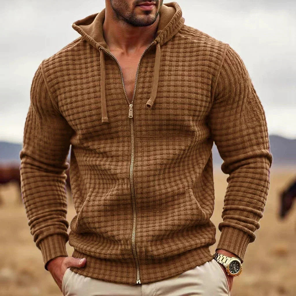 Cozy Waffle Pattern Full Zip Hoodie Sweatshirt