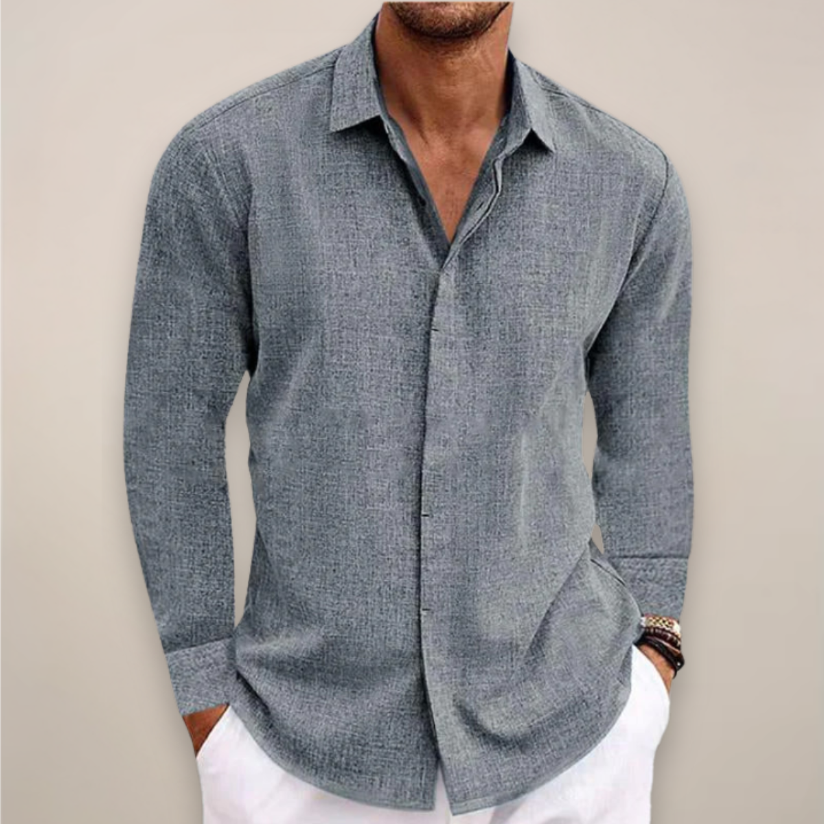 Slim Fit Men's Cotton Long Sleeve Dress Shirt