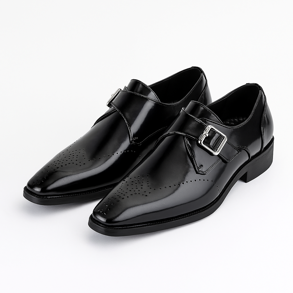 Men's Glossy Black Monk Strap Formal Shoes