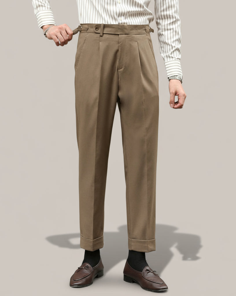 Classic Fit High Waisted Men's Trousers with Adjusters