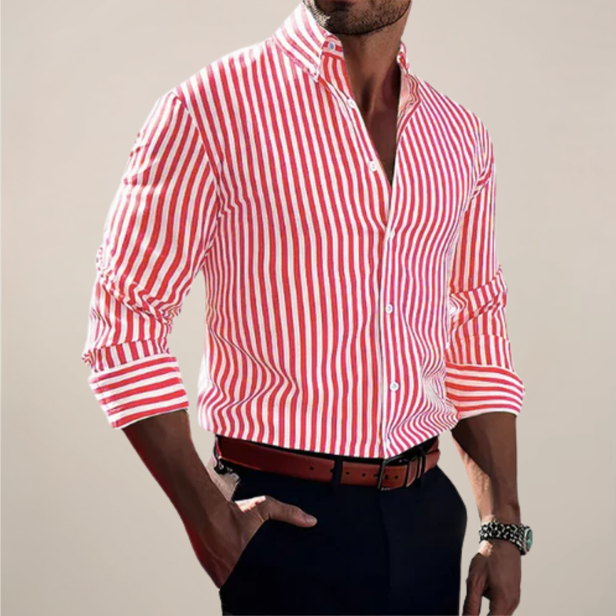 Men's Slim Fit Striped Dress Shirt
