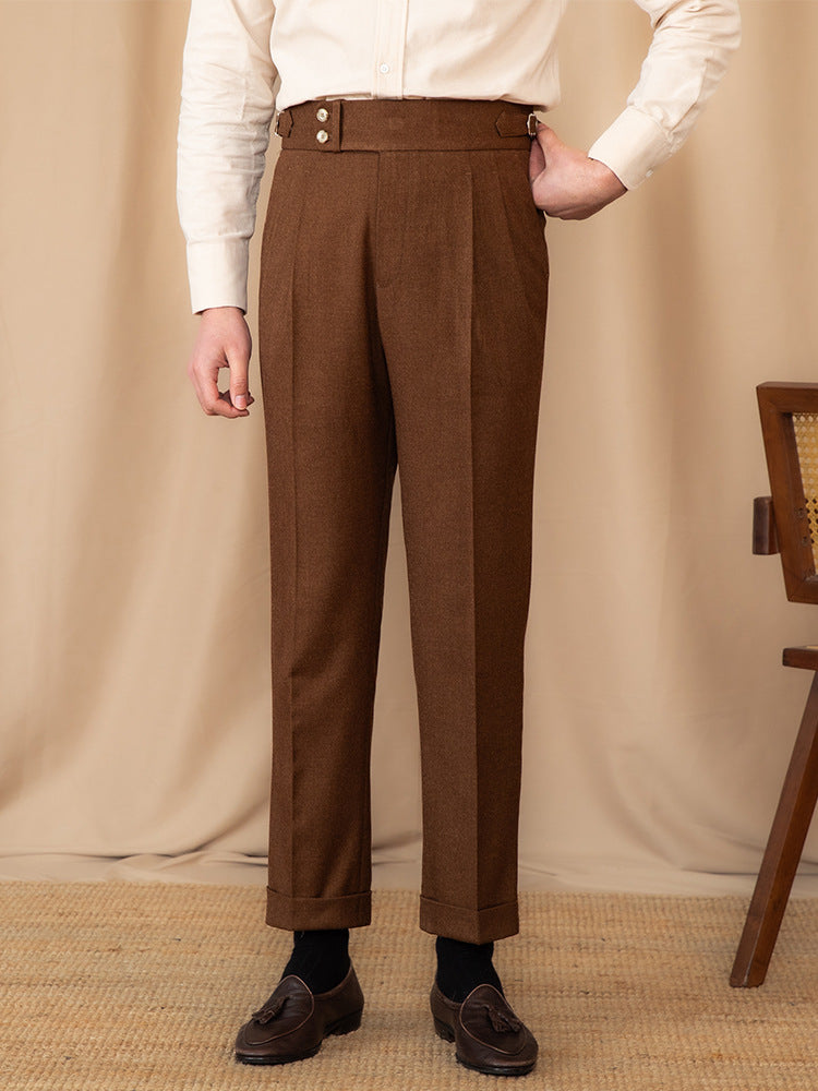 Classic Fit Wool Pants High Waist Pleated Legs