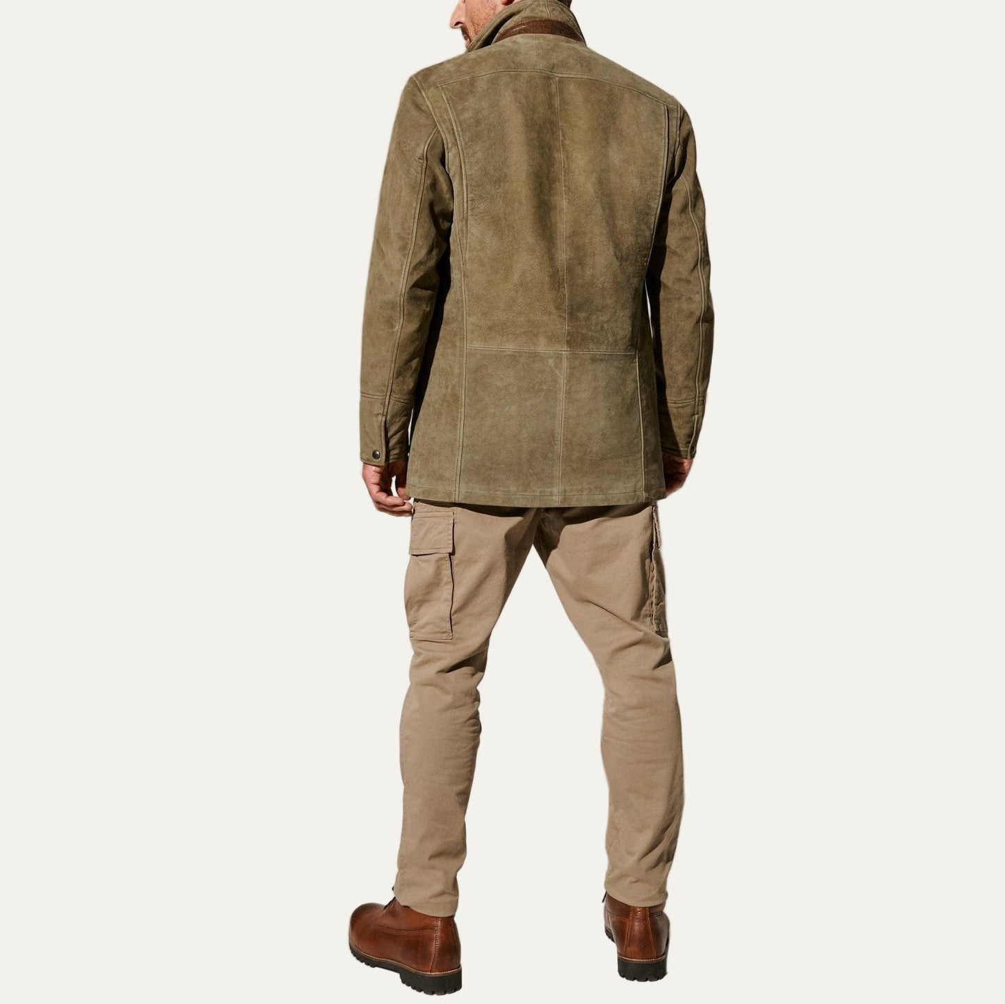 Men's Leather Three Button Coat with Faux Fur Lined Neck