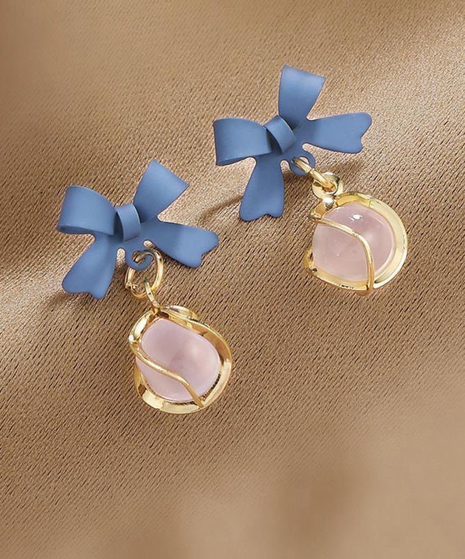 Women's Blue Cat Eye Earrings Gold Plated Copper Dangling - OutfitLondon