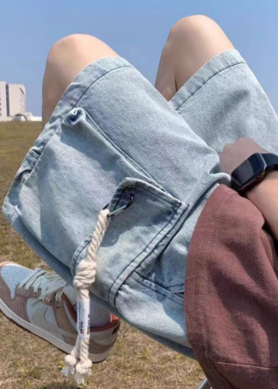Men's Light Blue Denim Shorts Breathable Drawstring - OutfitLondon