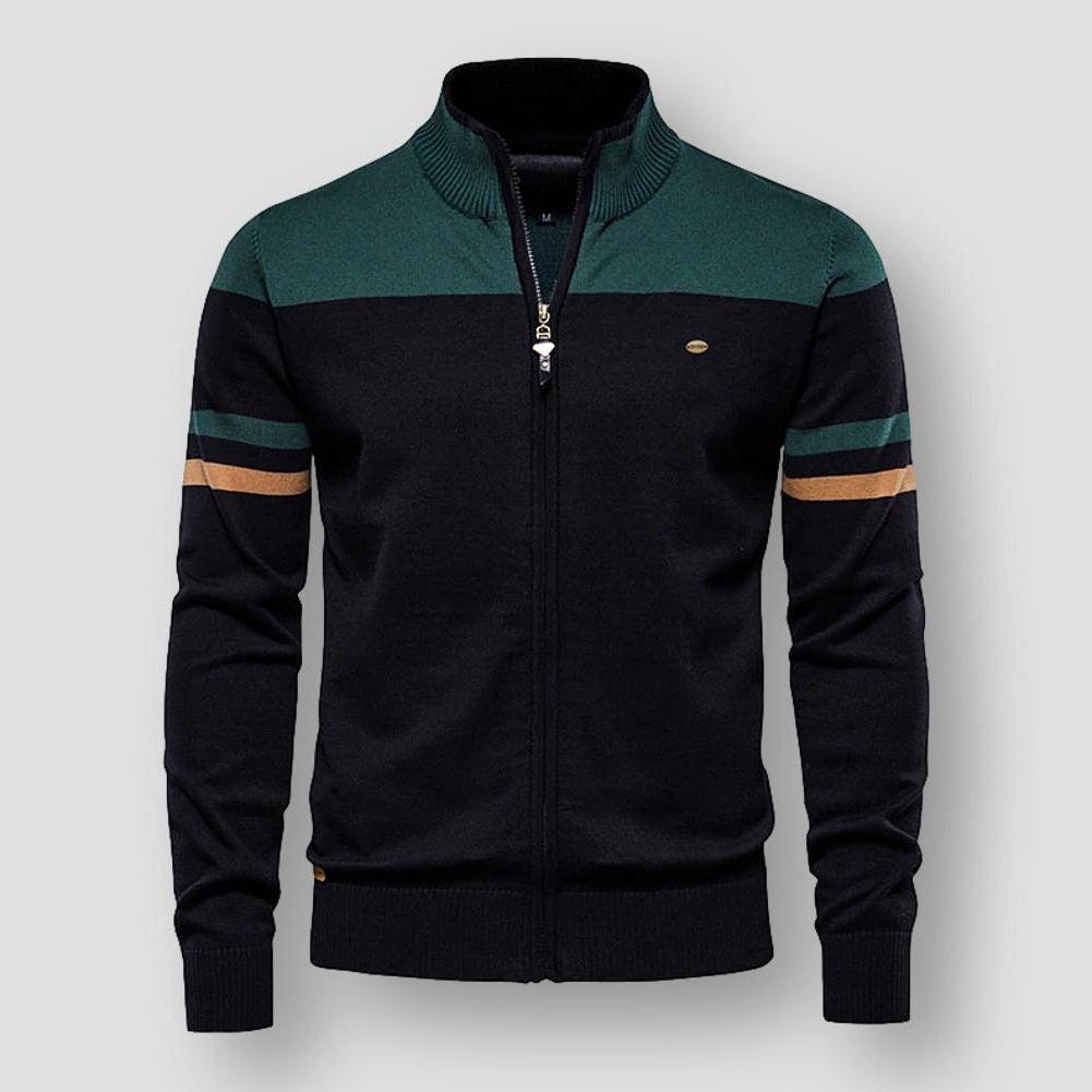 Men's Relaxed Fit Block Pattern Zipper Jacket