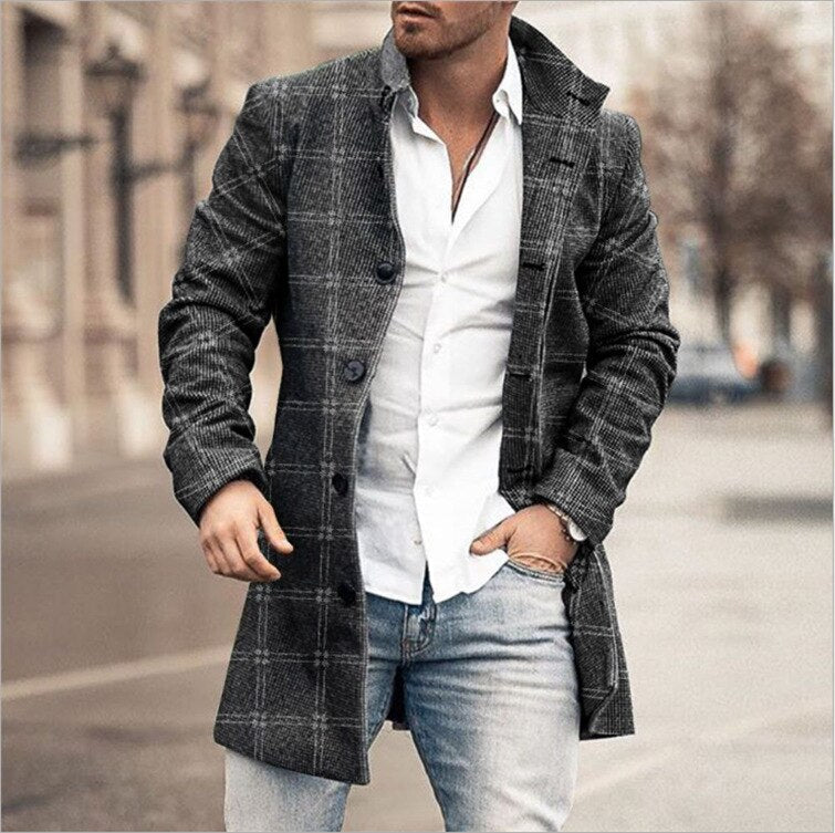 Classic Plaid Men's Wool Overcoat