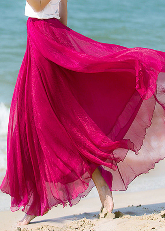 Women's Silk Maxi Skirt Elastic Waist Plus Size Comfortable - OutfitLondon